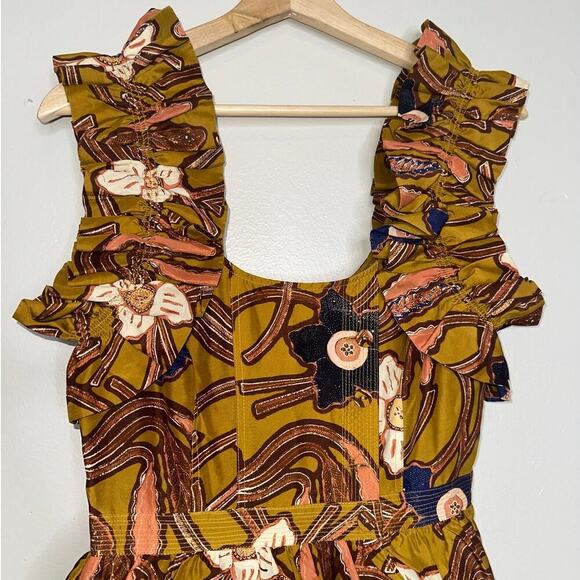 Ulla Johnson Nia Midi Dress in Copper Floral Ruffle Tiered Skirt Size 0/XS - Picture 4 of 11